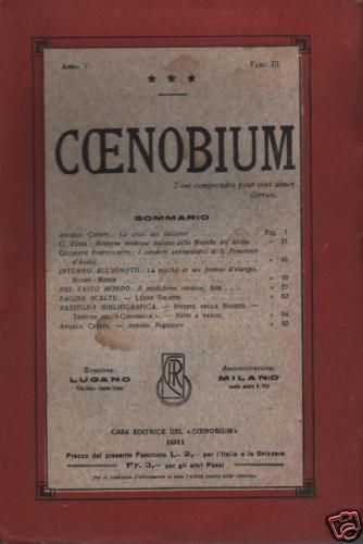 Coenobium 1911 Rivista Sociologia Filosofia Laicismo Misticismo