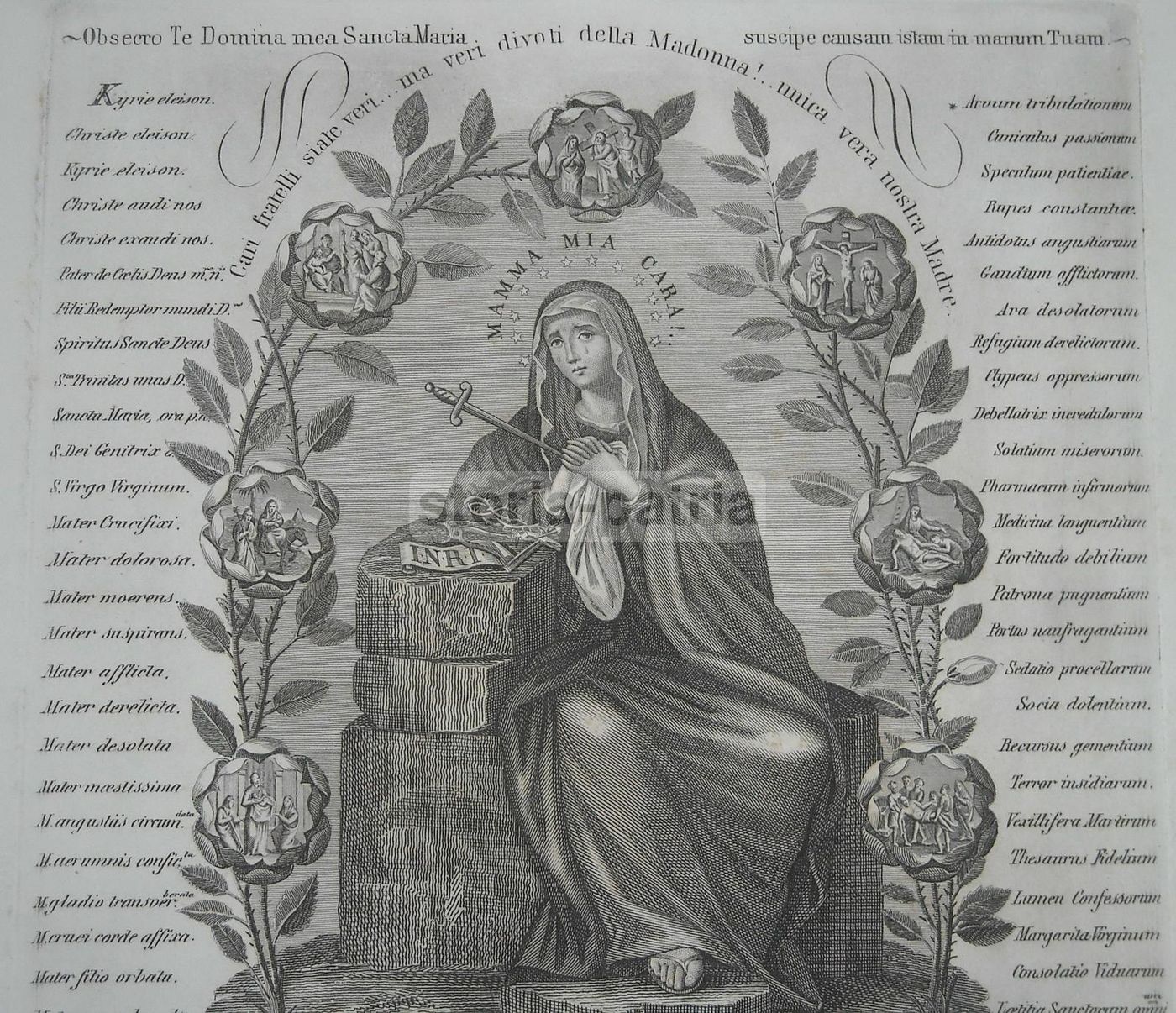 Incisione Madonna Addolorata Albano Francesco II Borbone 1840