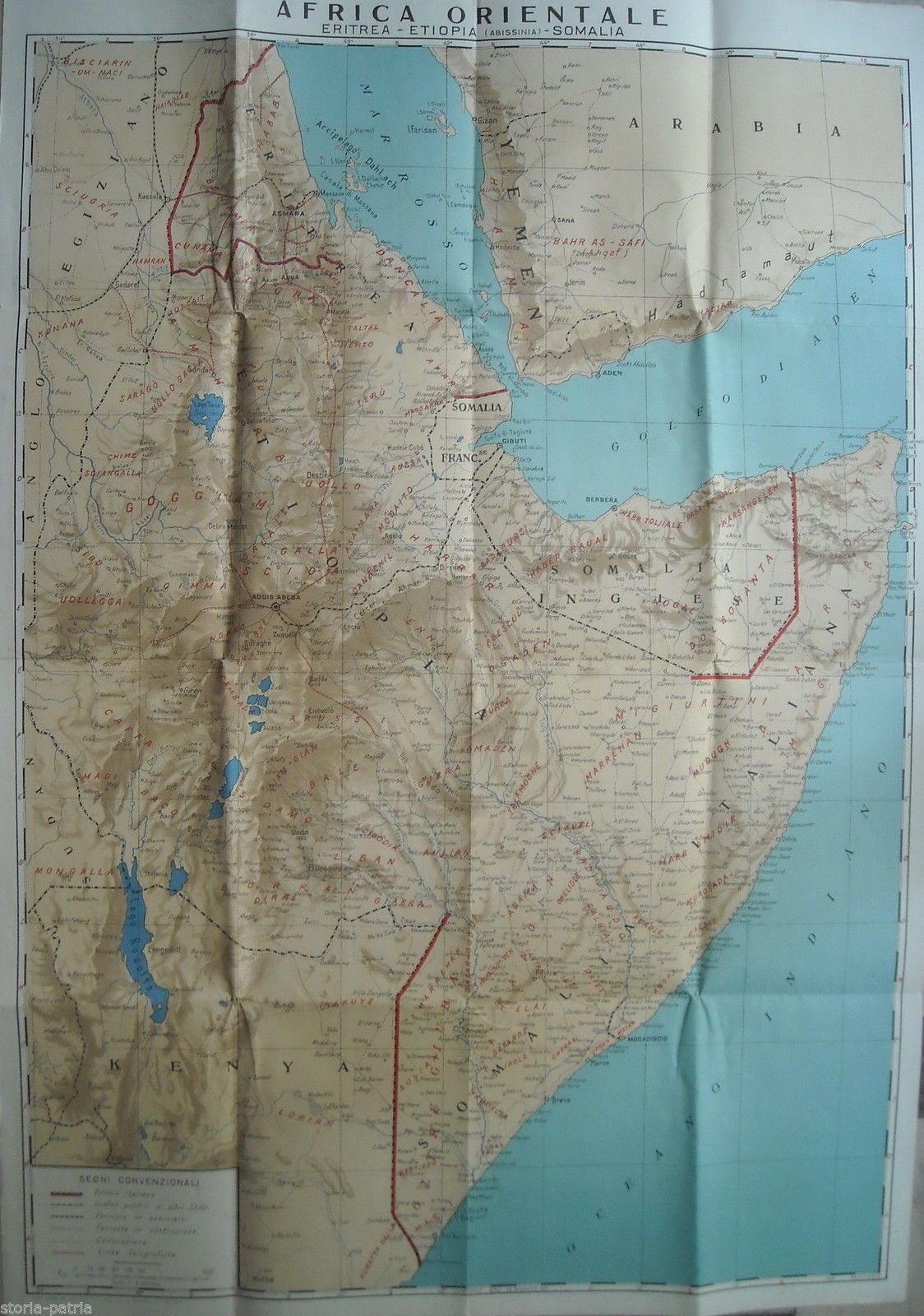 Mappa Delle Colonie Italiane In Africa Orientale: Eritrea, Etiopia E Somalia