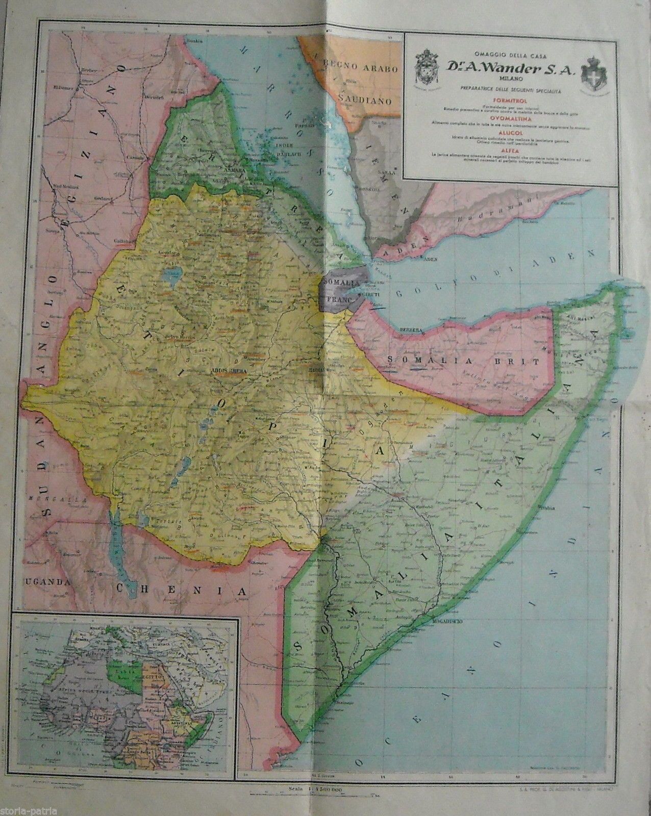 Mappa Delle Colonie Italiane In Africa Orientale: Eritrea, Etiopia, Somalia
