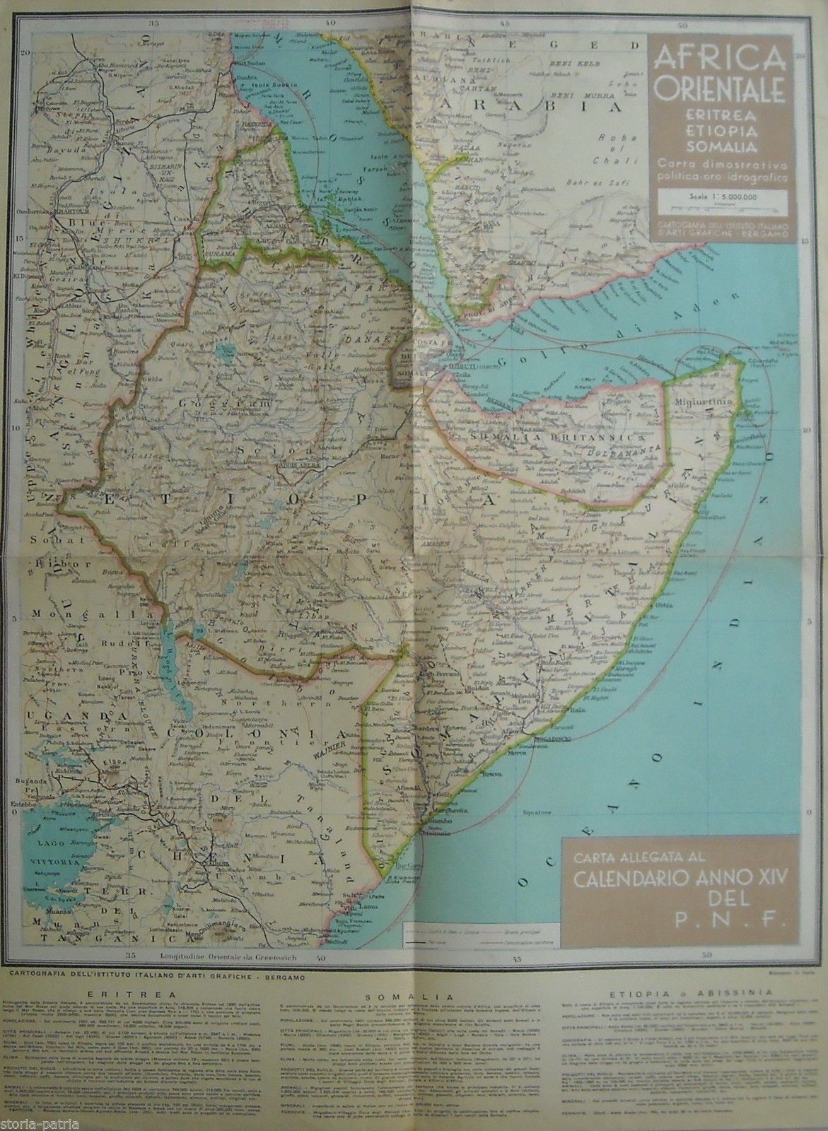 Mappa Delle Colonie Italiane In Africa Orientale: Eritrea, Etiopia E Somalia