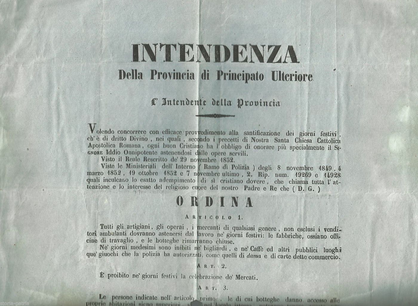 Ordinanza Borbonica Chiusura Festiva Commercio E Artigianato 1857