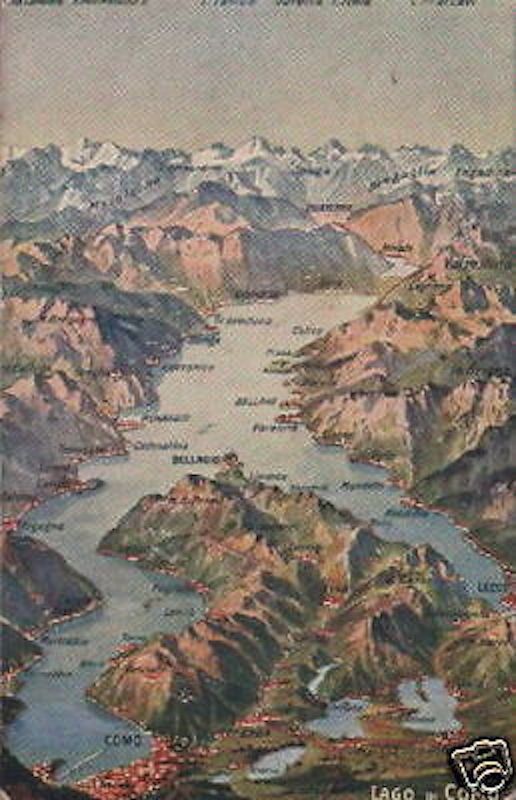 Cartolina Antica Lago Di Como Con Mappa Geografica, 1914