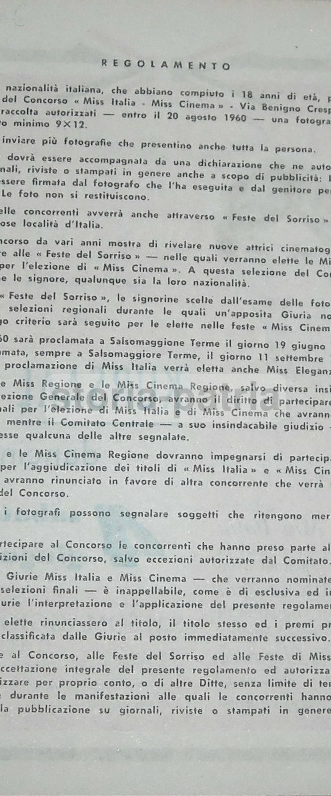 Locandina Miss Italia Miss Cinema 1960 Salsomaggiore Jantzen