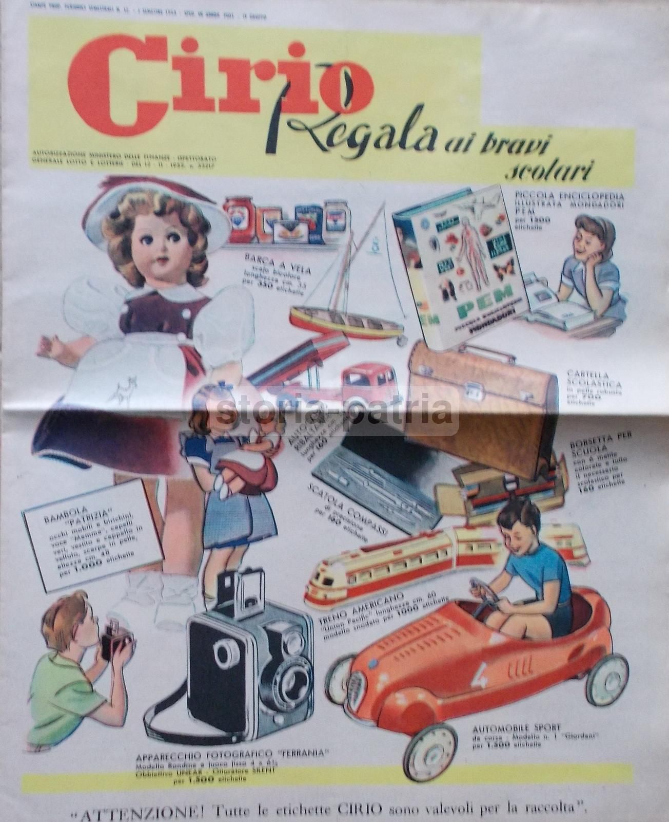 Catalogo Premi Cirio 1953: Raccolta Etichette, Giocattoli E Scuola