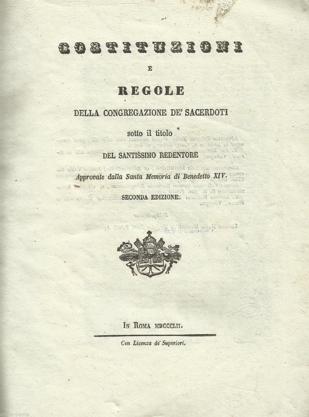 Costituzioni E Regole Della Congregazione Del Santissimo Redentore, 1852