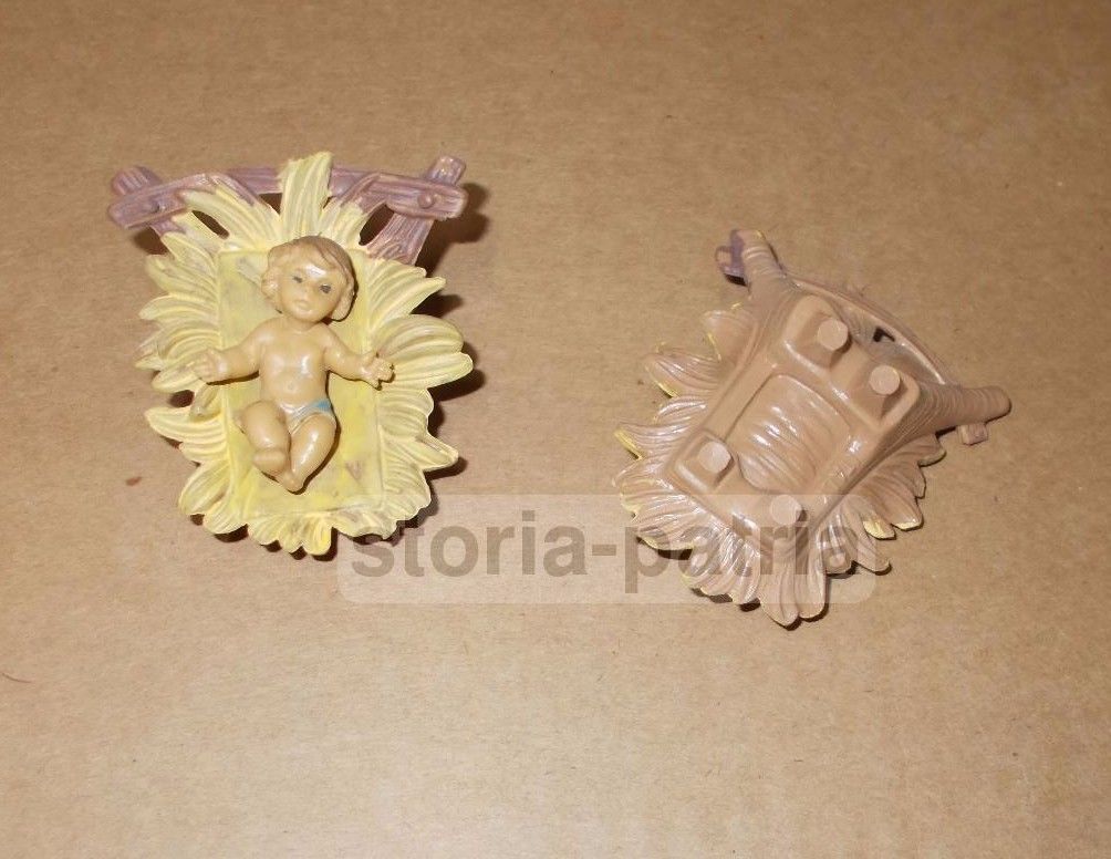 Coppia Sculture Presepe Gesù Bambino Culla Natività Anni 50 60