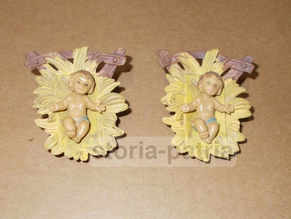 Coppia Sculture Presepe Gesù Bambino Culla Natività Anni 50 60