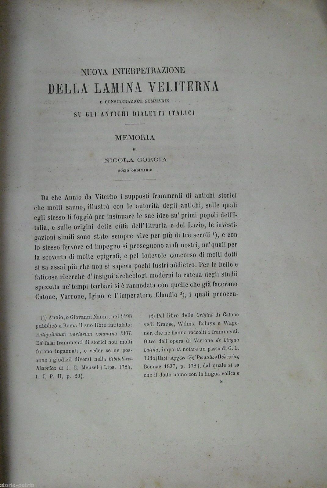 Nuova Interpretazione Della Lamina Veliterna E Considerazioni Sui Dialetti Italici, Nicola Corcia