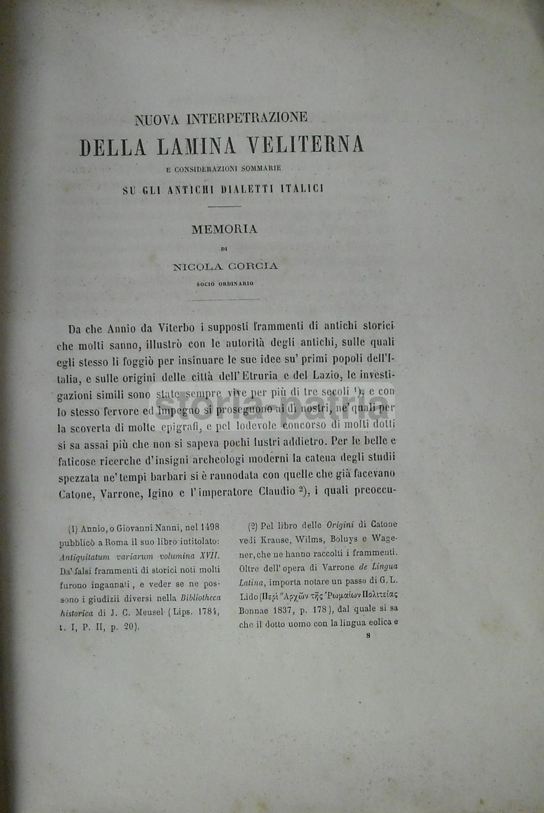 Nuova Interpretazione Della Lamina Veliterna E Considerazioni Sui Dialetti Italici, Nicola Corcia
