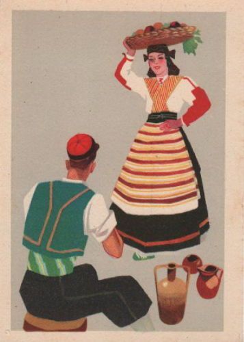 Cartolina Costumi Tradizionali Corfù Epoca Stabilimento Giussani