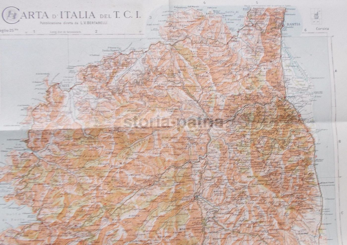 Mappa Antica Della Corsica, Ajaccio, Bastia, Calvi. TCI, Anni '20