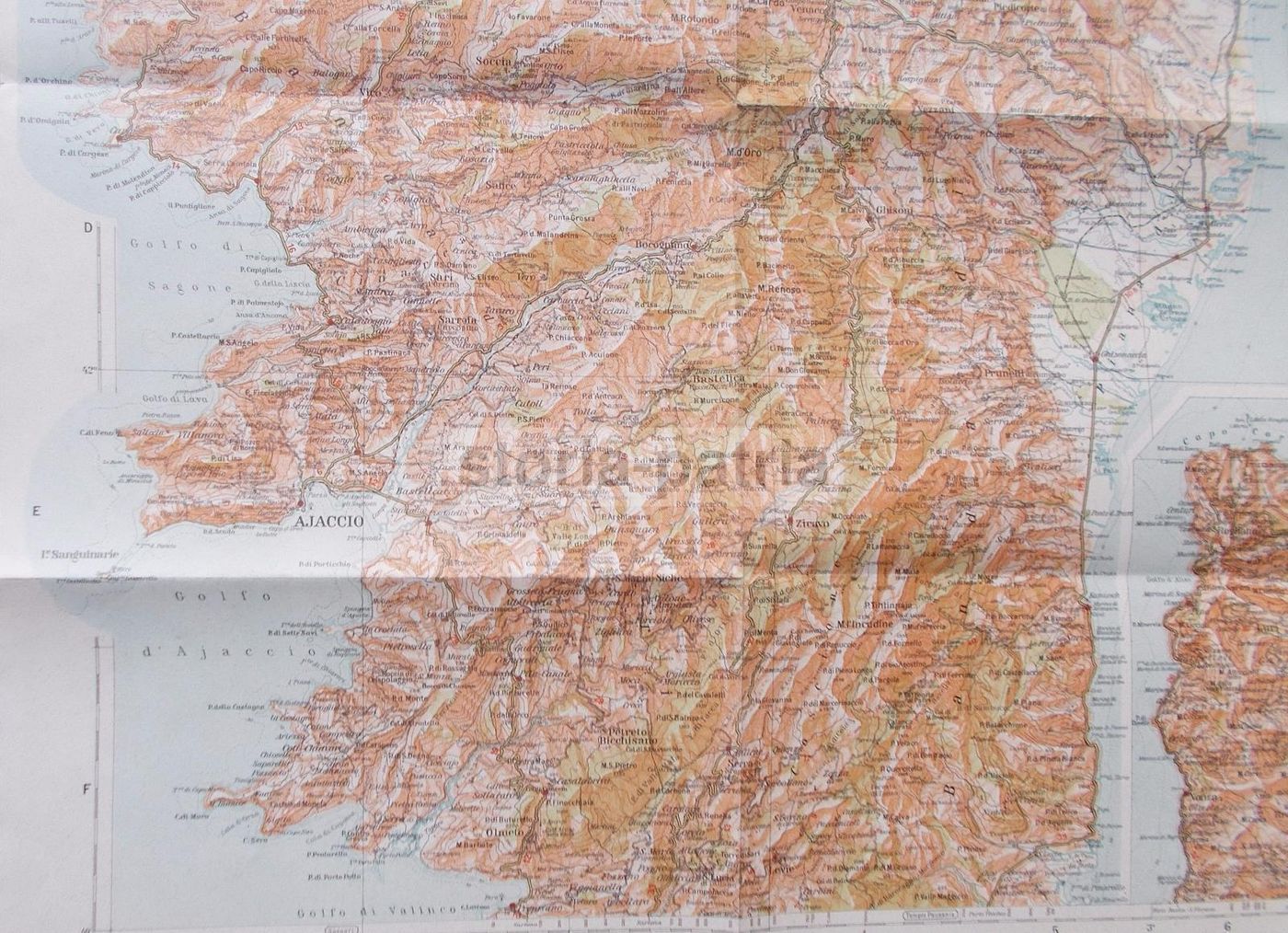 Mappa Antica Della Corsica, Ajaccio, Bastia, Calvi. TCI, Anni '20