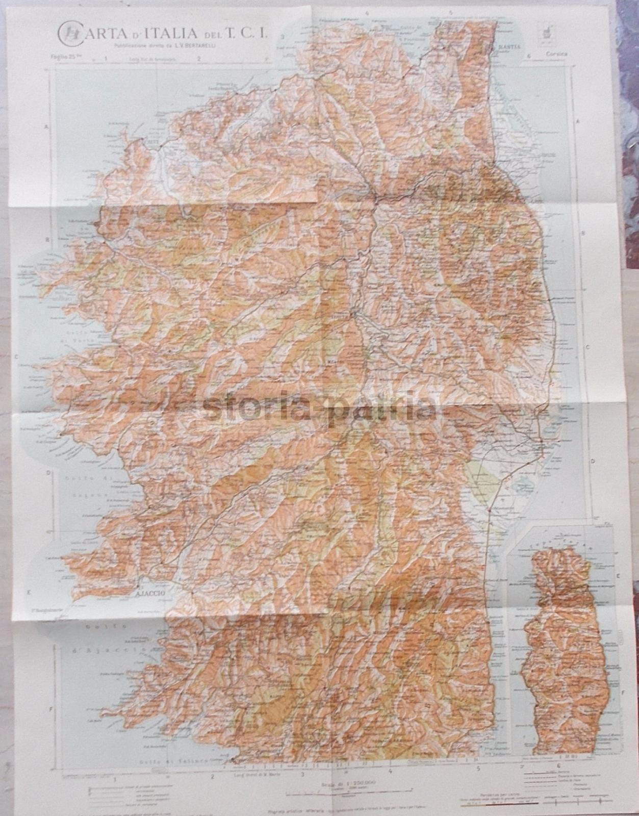 Mappa Antica Della Corsica, Ajaccio, Bastia, Calvi. TCI, Anni '20