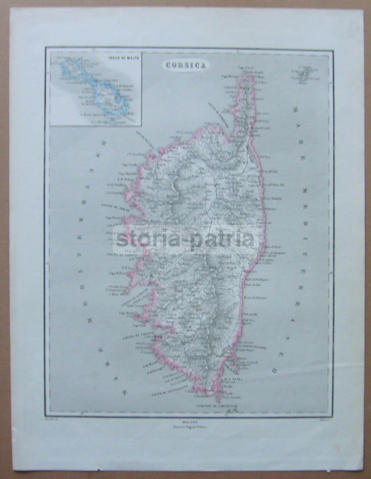 Mappa Antica Della Corsica, Capraia E Malta, Pagnoni, Metà XIX Secolo