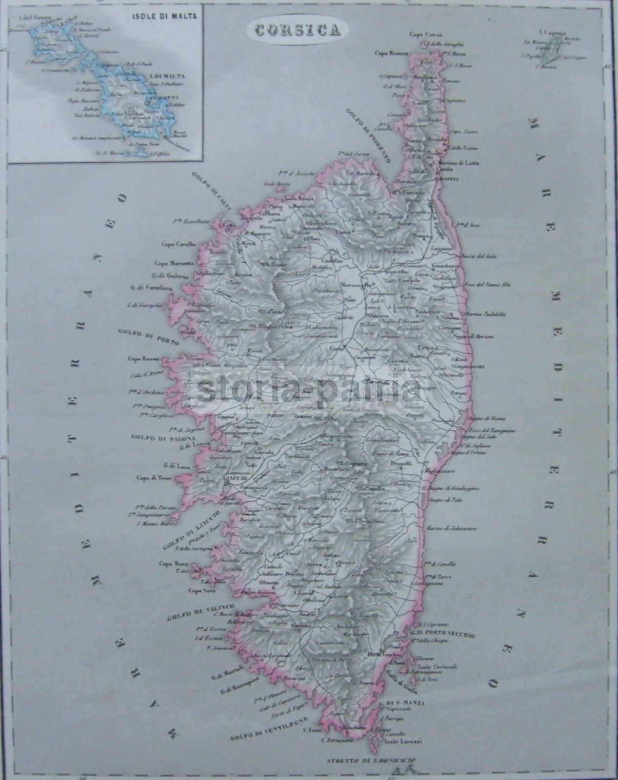 Mappa Antica Della Corsica, Capraia E Malta, Pagnoni, Metà XIX Secolo