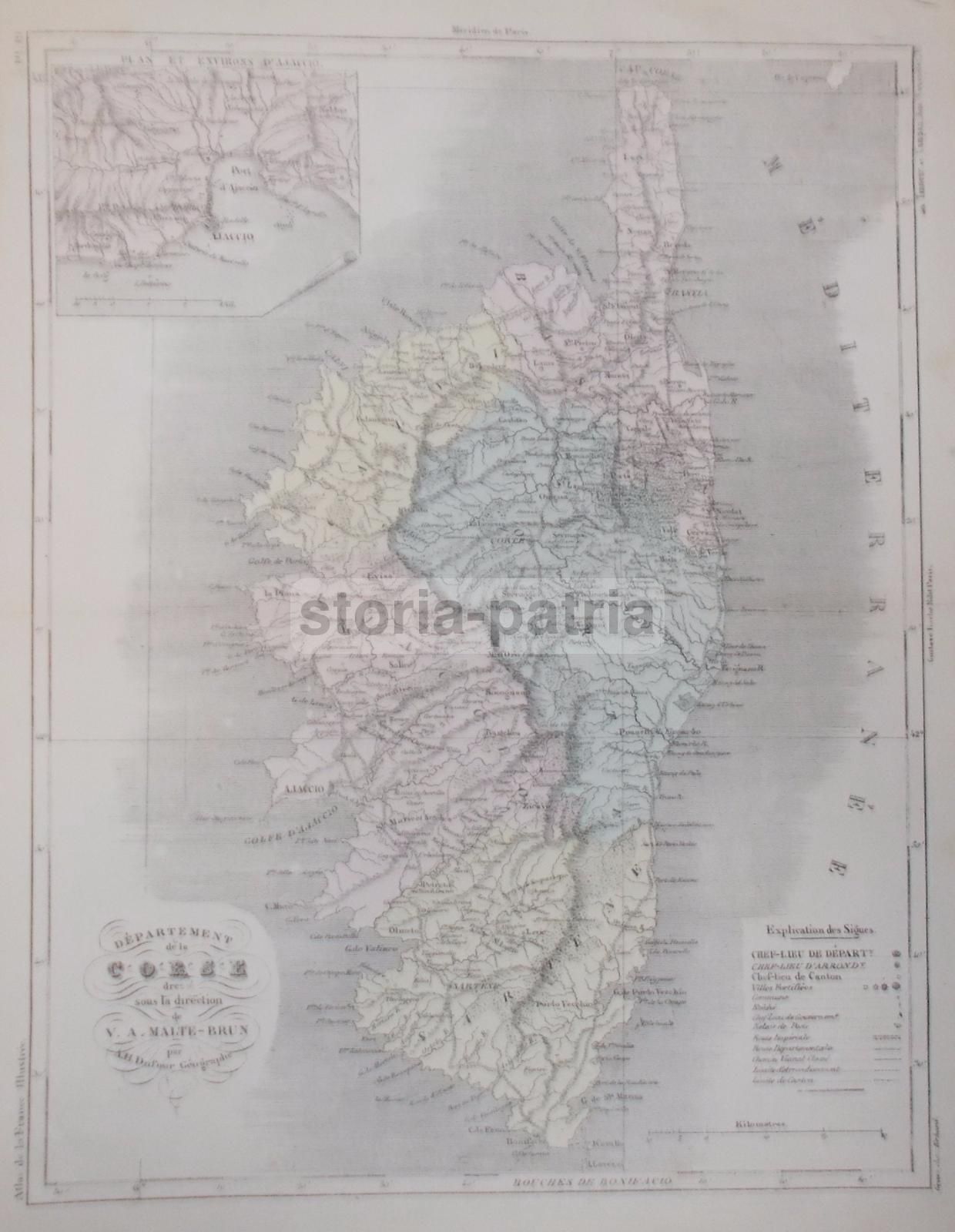 Mappa Antica Della Corsica, Malte Brun E Dufour, Incisione