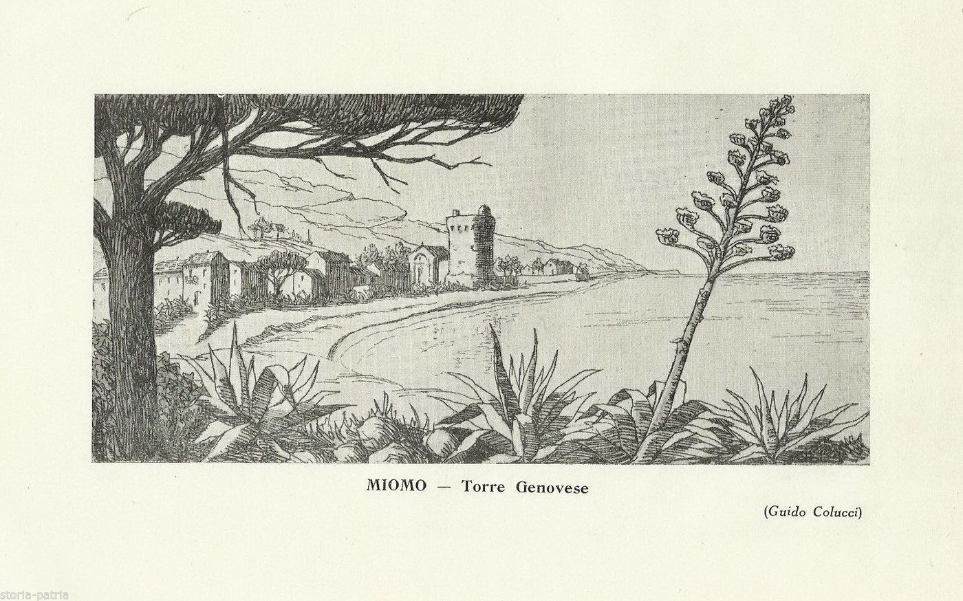 Stampa Antica Della Torre Genovese Di Miomo, Corsica, Di Guido Colucci, 1930