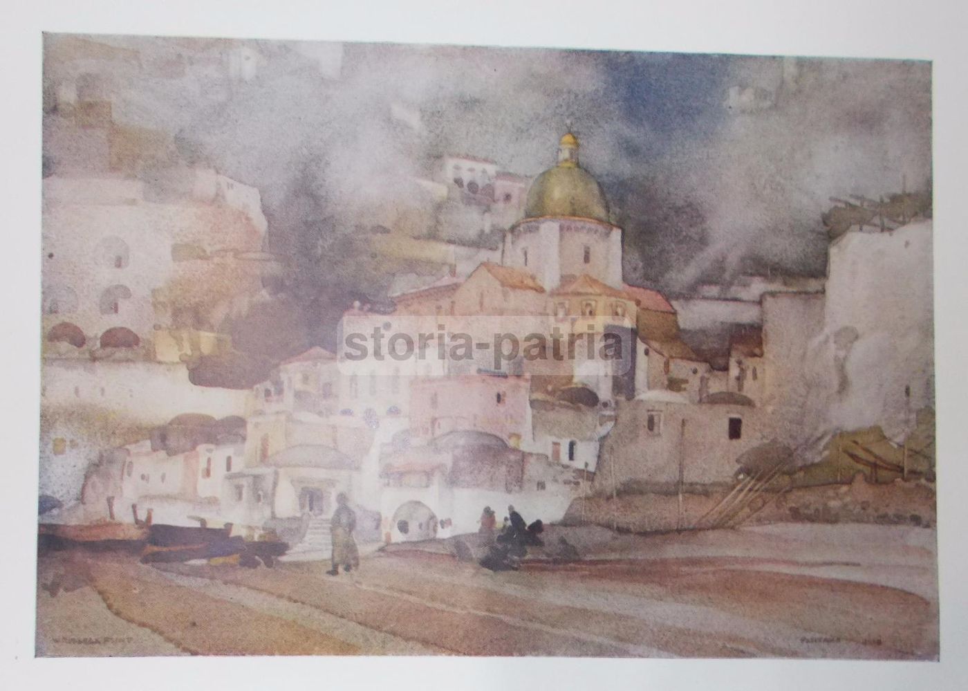 Stampa Positano Russell Flint Costiera Amalfitana Anni '30