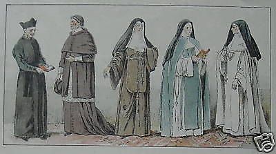 Stampa Litografica Abiti Religiosi 1400 1800 Fine 800 Tilke