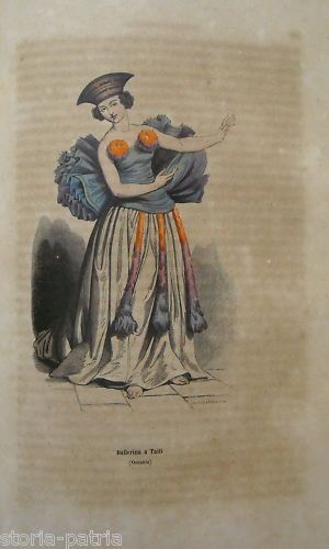 Stampa Antica: Ballerina Di Tahiti, Oceania, In Costume Folkloristico, XIX Secolo