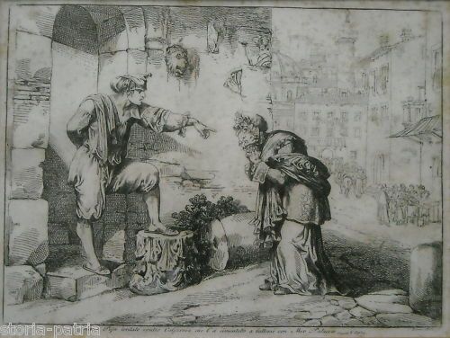 Incisione Antica Di Pinelli, 1822: Marco Pepe E Calfurnia, Roma