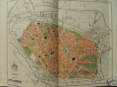Mappa Antica Di Cremona, Fine '800, Litografia Camilla E Bertolero