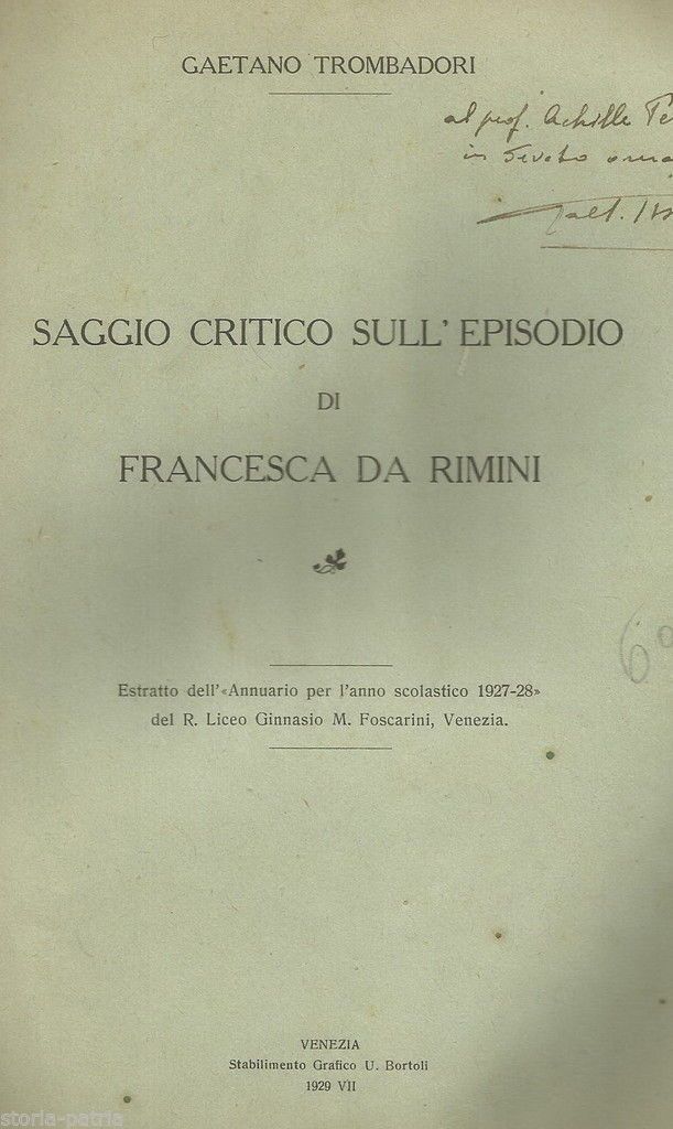 Gaetano Trombadori, Saggio Critico Sull'Episodio Di Francesca Da Rimini (1929)