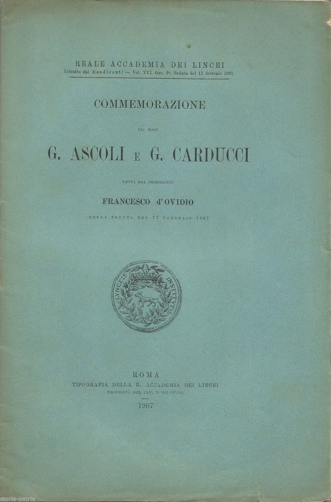 Commemorazione Di G. Ascoli E G. Carducci, Francesco d'Ovidio, Accademia Dei Lincei, 1907
