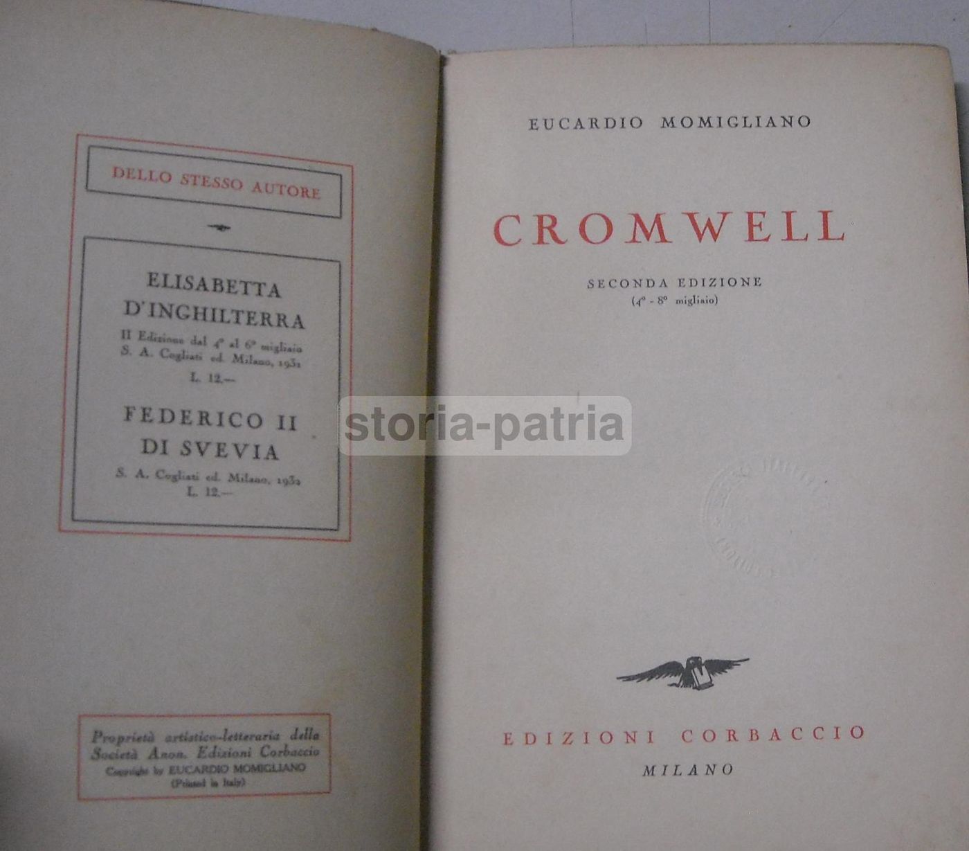 Cromwell Di Eucardio Momigliano, Corbaccio 1932, Storia Inglese