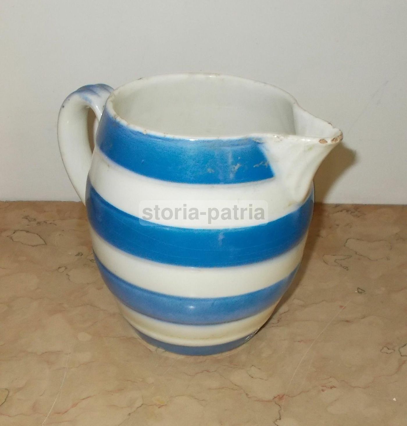 Brocca Ceramica Vedova Besio Fine '800 Bianca Blu Con Stemma