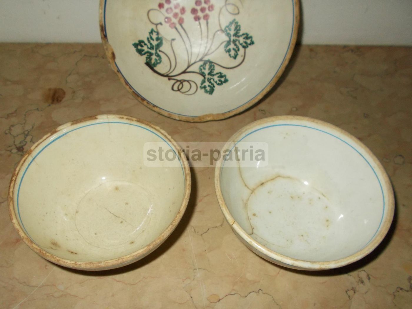 Tre Ceramiche Antiche Vedova Besio: Tazze E Scodella Con Decori Floreali