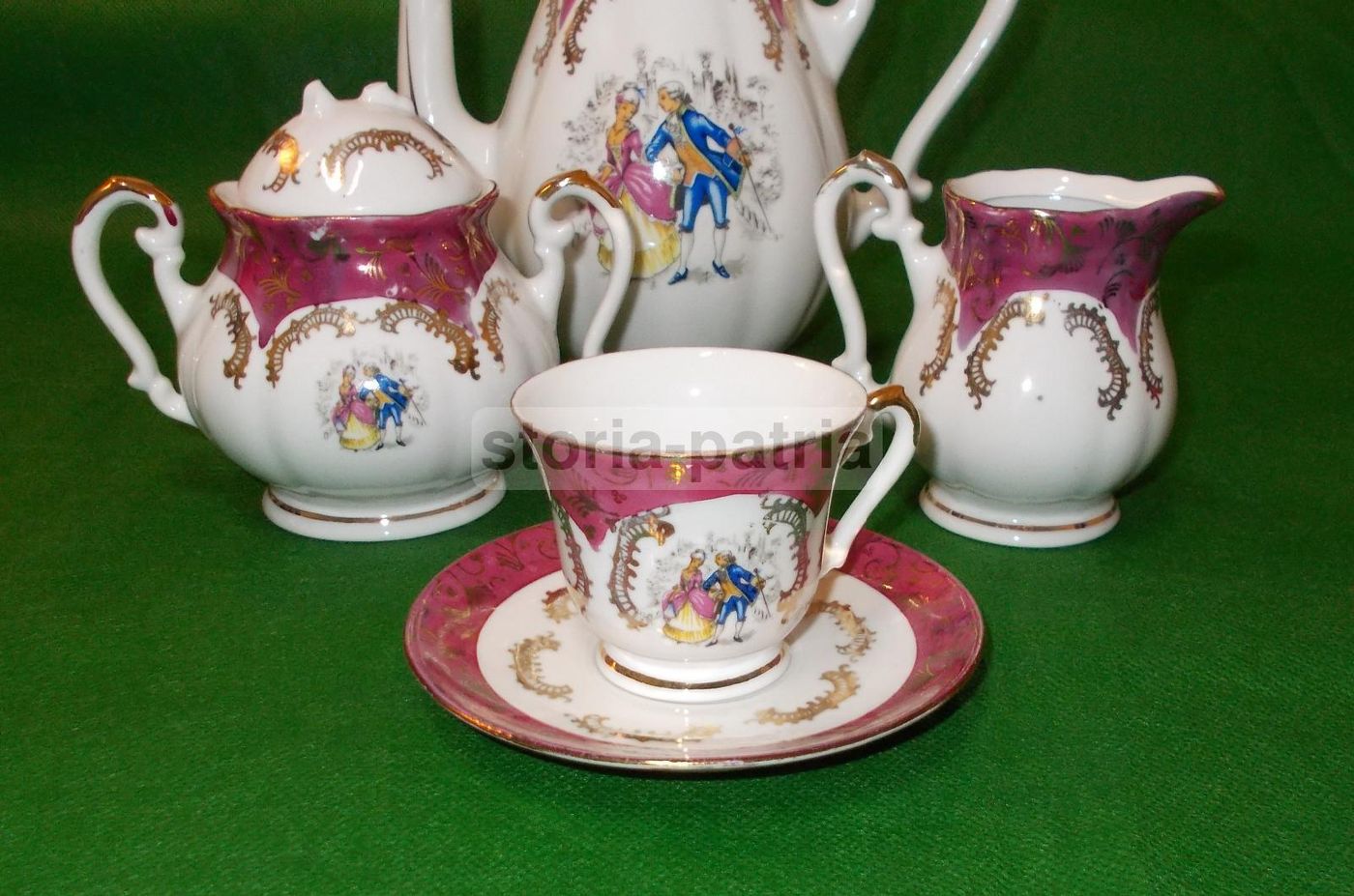 Servizio Da Caffè In Porcellana Bavaria Con Scene Galanti, Anni '30 '50