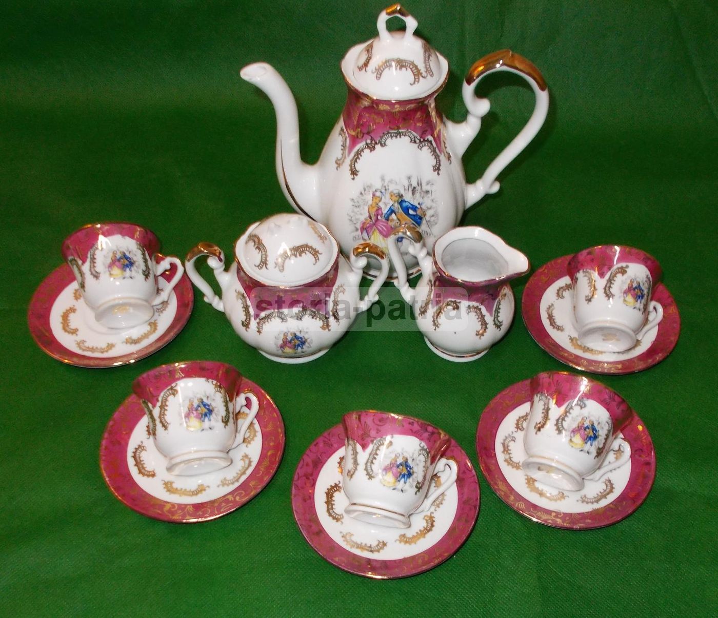 Servizio Da Caffè In Porcellana Bavaria Con Scene Galanti, Anni '30 '50