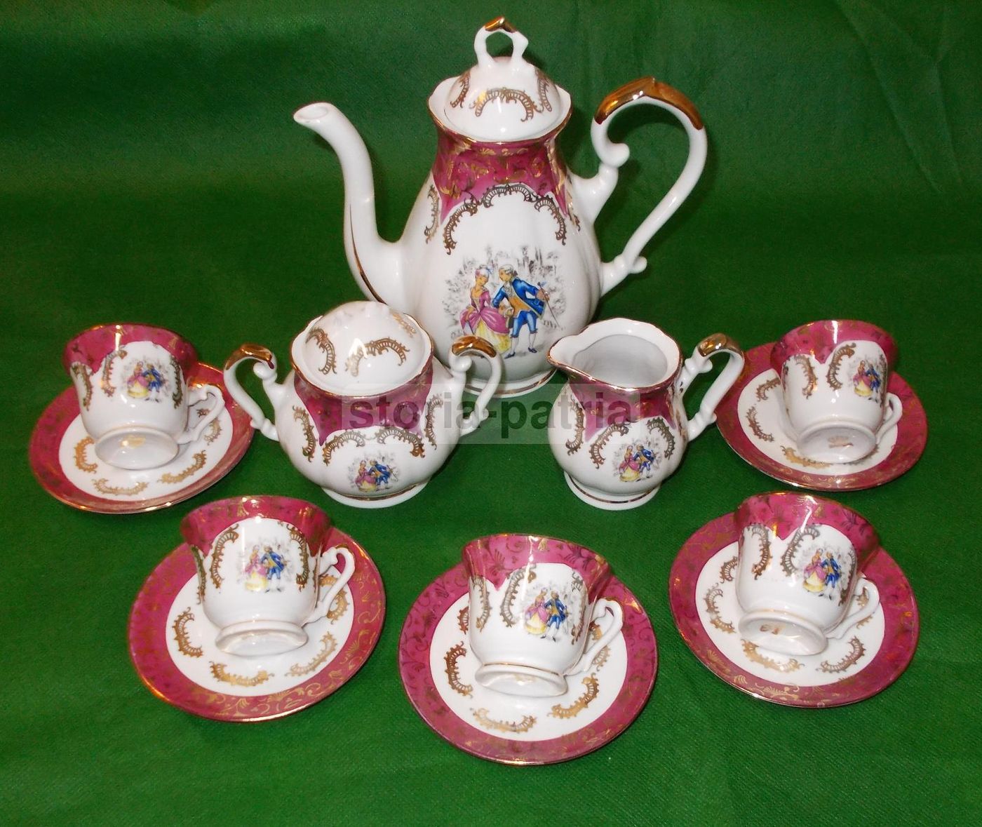 Servizio Da Caffè In Porcellana Bavaria Con Scene Galanti, Anni '30 '50