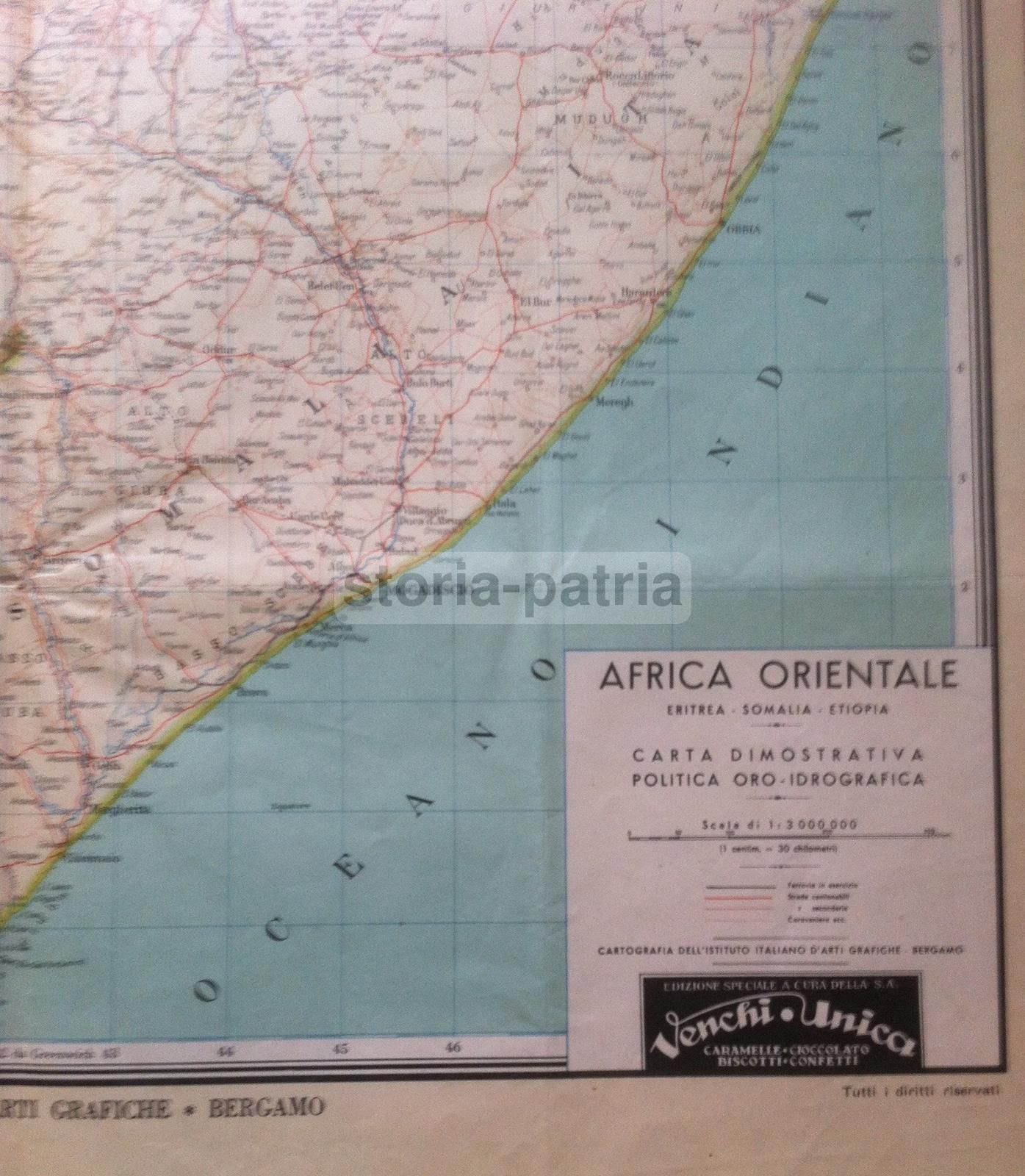 Mappa Africa Orientale Venchi Unica, Anni '30 '40, Colonie Italiane