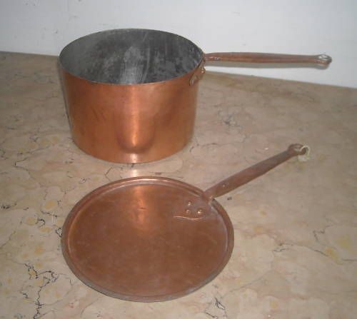 Antico Tegame In Rame Con Coperchio Stagnato Artigianale, Fine '800