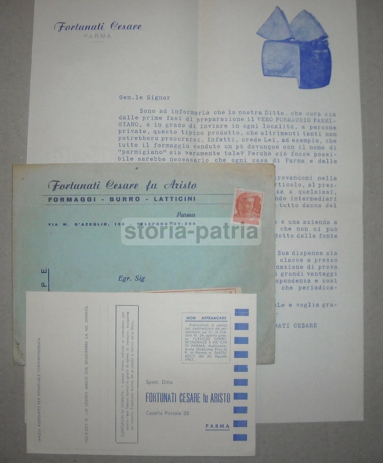 Pubblicità Storica Parmigiano Fortunati Parma 1962 Con Busta