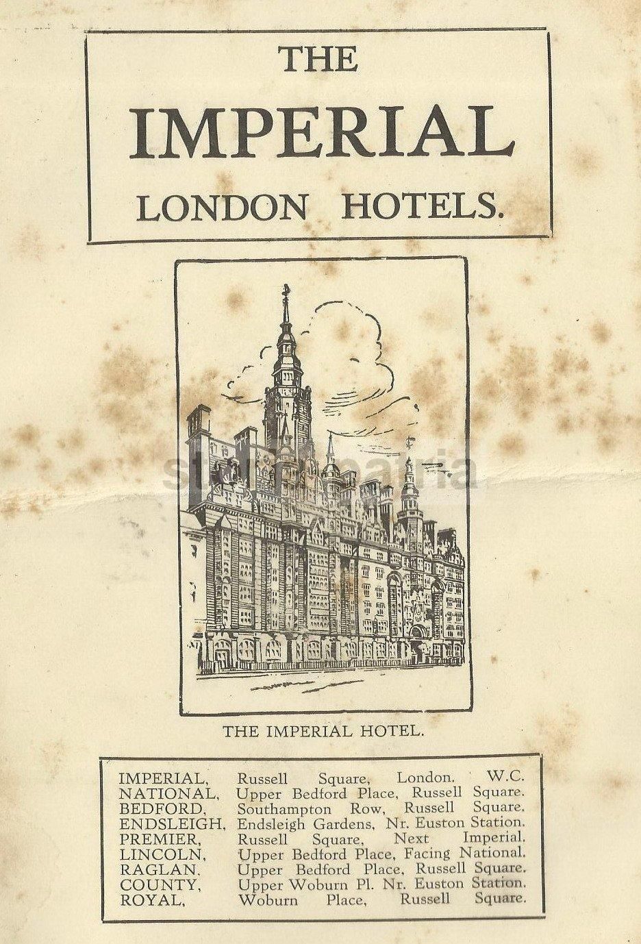 Menu Imperial Hotel Londra 1934   Pieghevole Pubblicitario E Bagni Turchi
