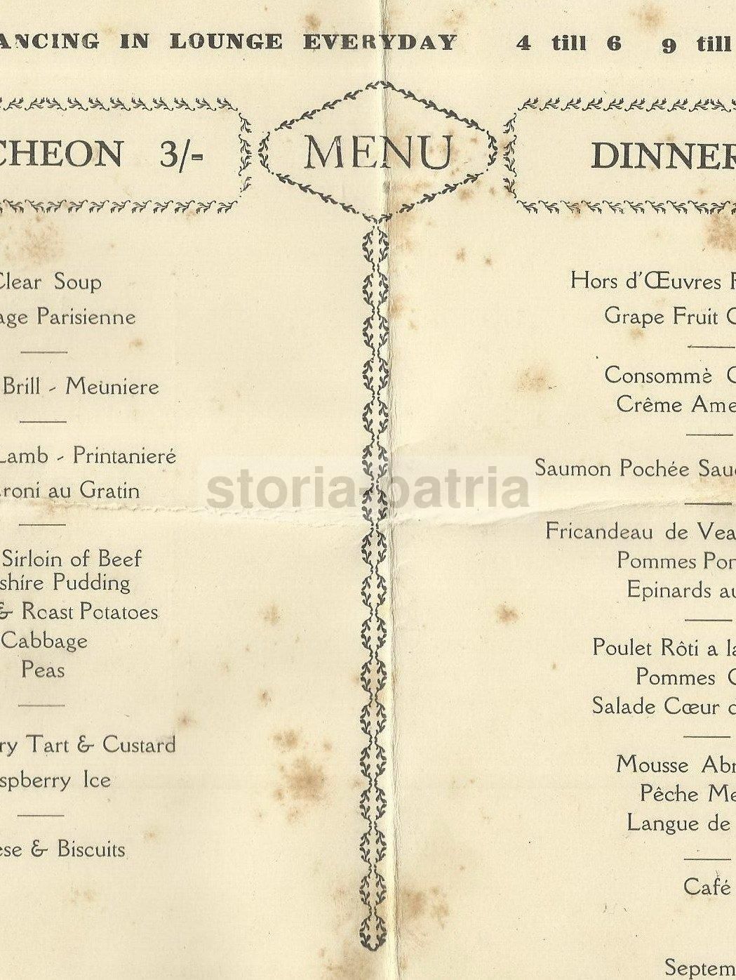 Menu Imperial Hotel Londra 1934   Pieghevole Pubblicitario E Bagni Turchi