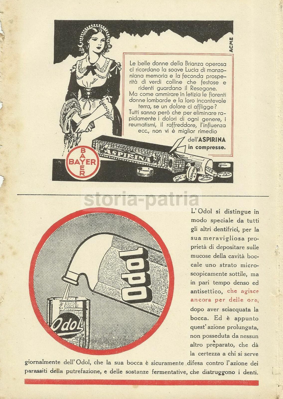 Pubblicità Olio Dante 1933 Camuzzi Crimella Aspirina Odol