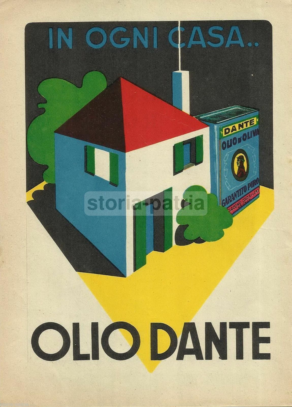 Pubblicità Olio Dante Giacomo Costa Genova, Anni '30, Stampa d'Epoca
