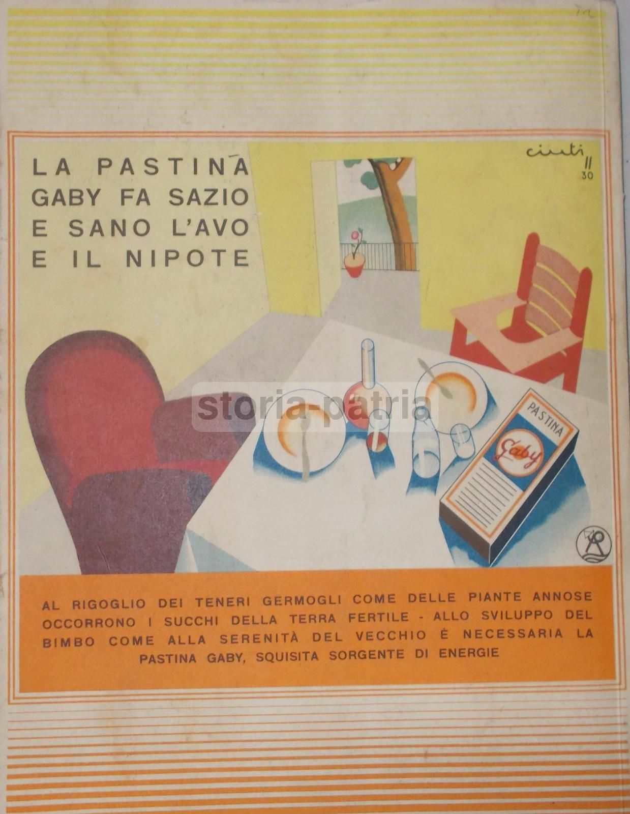 Pubblicità Vintage Pastina Gaby, Cinti, 1930, Maslianico, Como