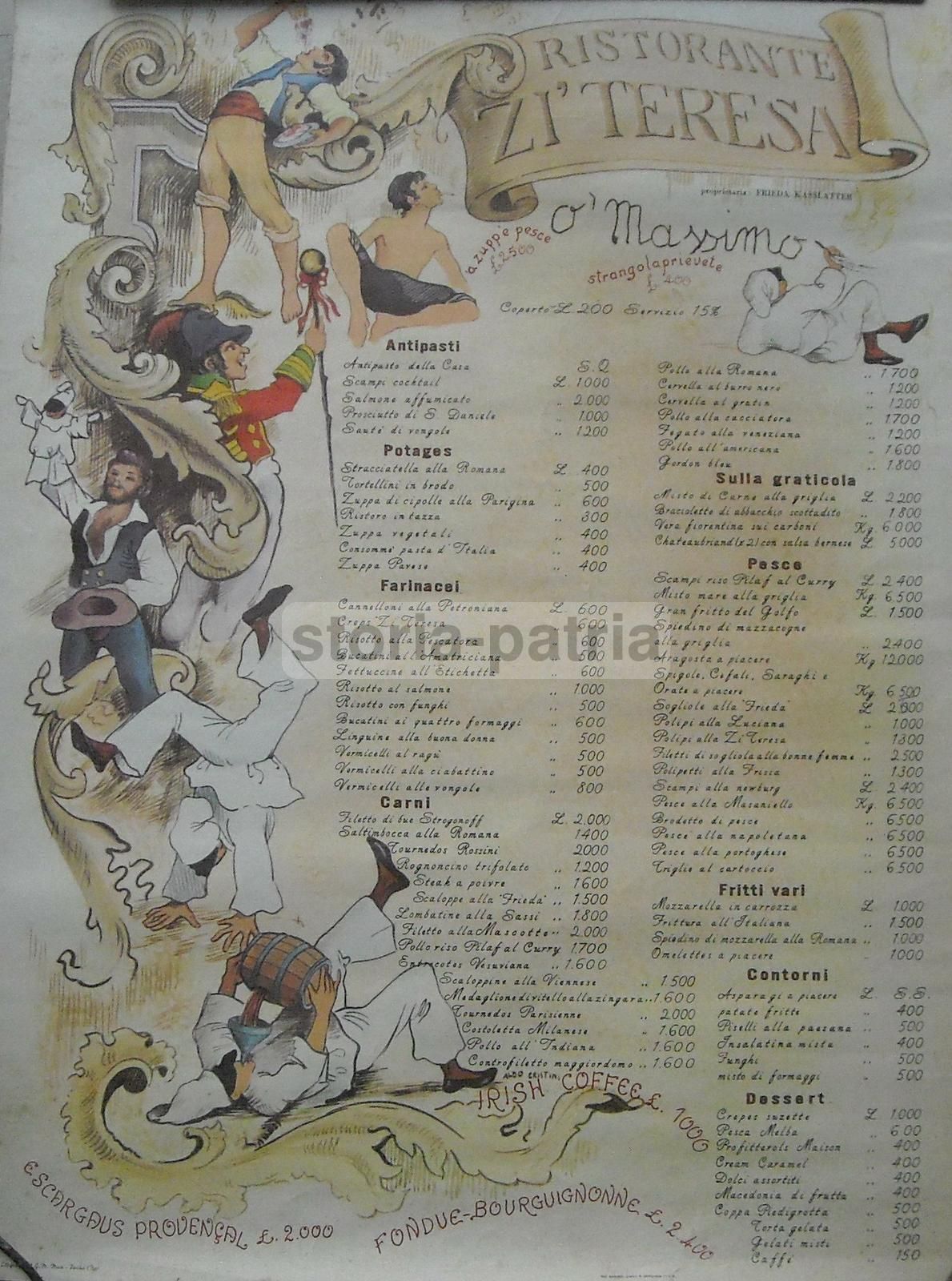 Menu Ristorante Zi' Teresa Napoli Folklore Kasslatter Vintage