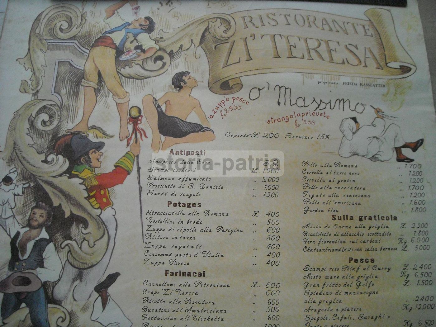 Menu Ristorante Zi' Teresa Napoli Folklore Kasslatter Vintage