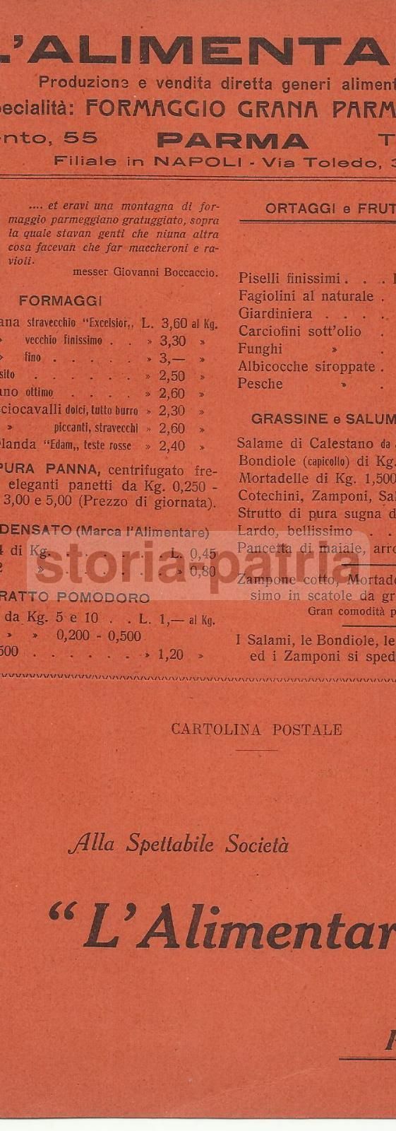 Listino Prezzi Alimentari Parma Anni '20 Knorr Salumi Formaggi