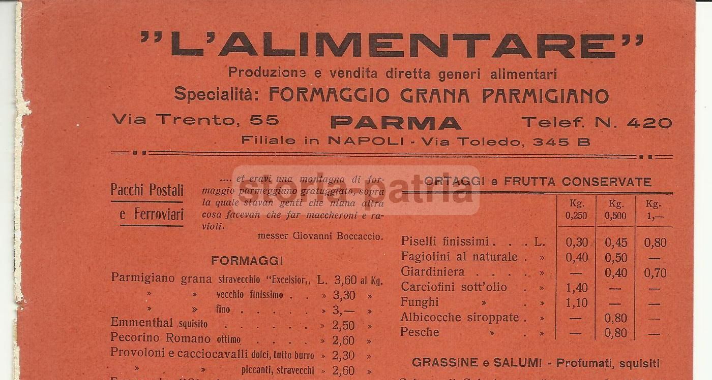 Listino Prezzi Alimentari Parma Anni '20 Knorr Salumi Formaggi