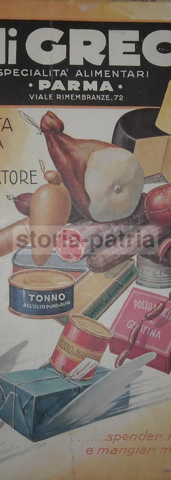 Locandina Pubblicitaria F.lli Greci Parma Anni '50 Specialità Alimentari