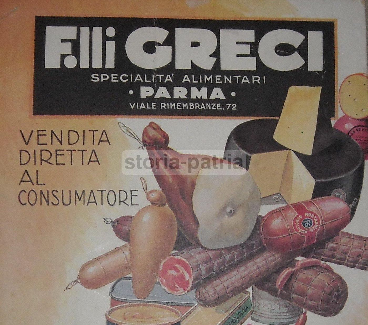Locandina Pubblicitaria F.lli Greci Parma Anni '50 Specialità Alimentari