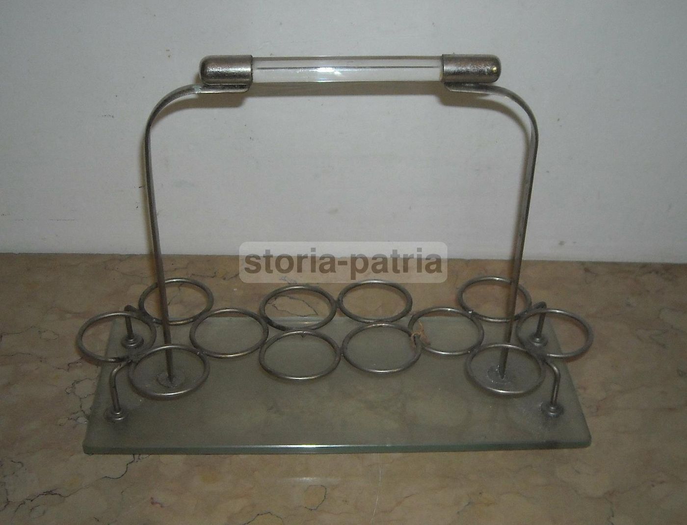 Vassoio Portabicchieri Da Rosolio Vintage Anni '30 '40 Metallo Vetro